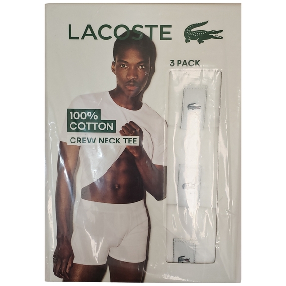 LACOSTE Cotton Crew Neck Regular Fit Men's 3 Shirts White NWT